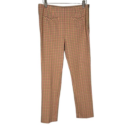 Anthropologie Essential Slim Tan Plaid Ankle High Rise Pants 6 - Picture 1 of 13